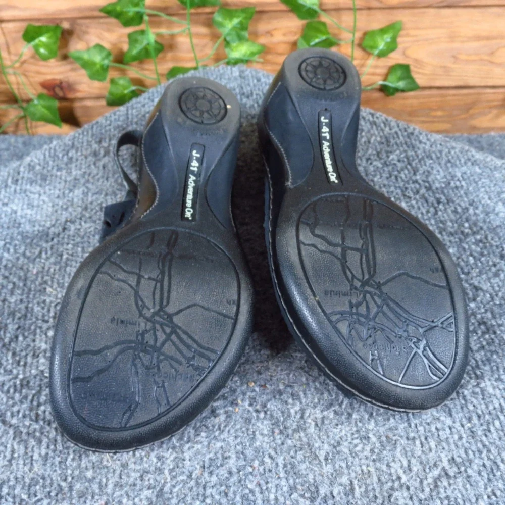 J-41 Adventure On Womens Wedge Sandals Size 7.5 Outdoor Travel Black Synthetic